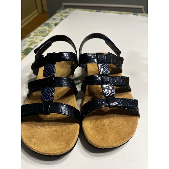 Vionic Amber Navy Blue Croc Embossed Faux Leather Sandals Sz 6 Orthaheel - Picture 5 of 15